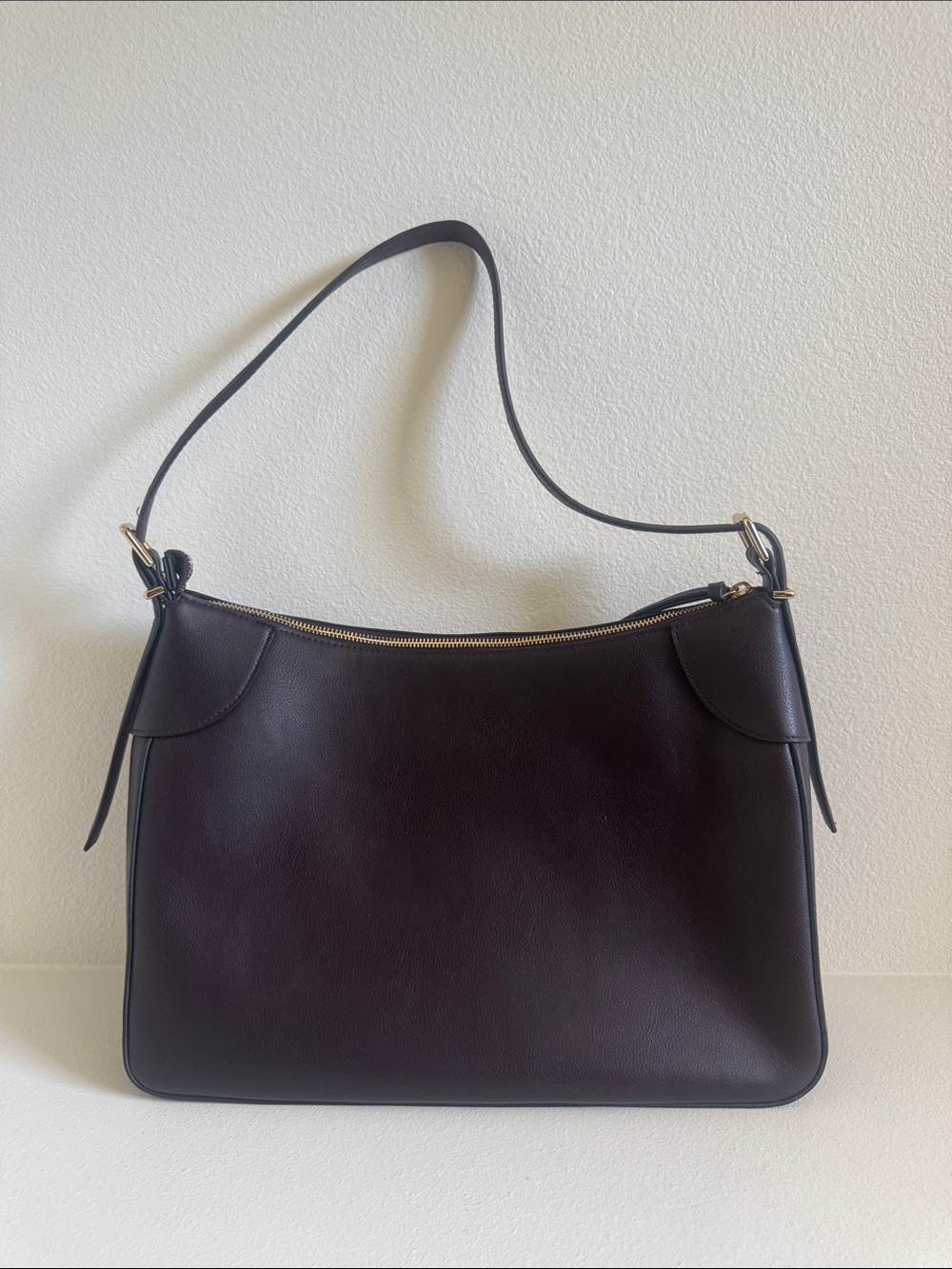 H&M Women's Shoulder Bag in Dark Plum with Gold Hardware